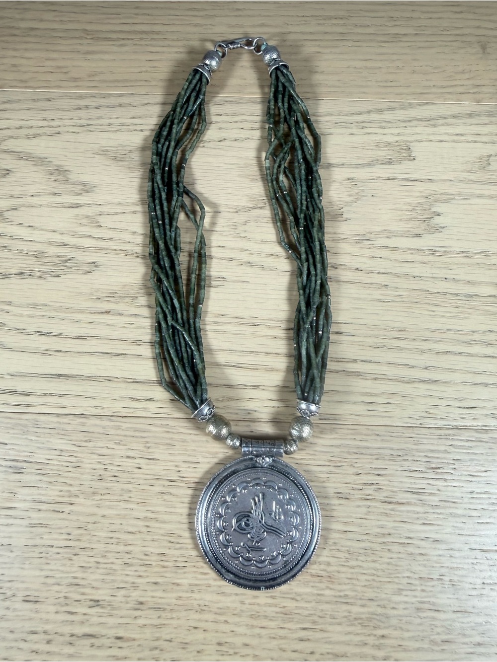 antique Ottoman Tughra Turkish silver Kurus coin necklace